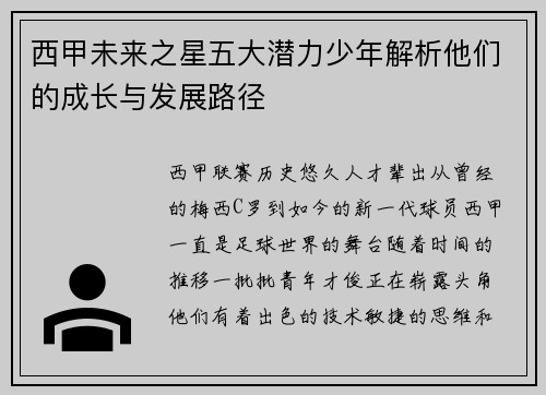 西甲未来之星五大潜力少年解析他们的成长与发展路径