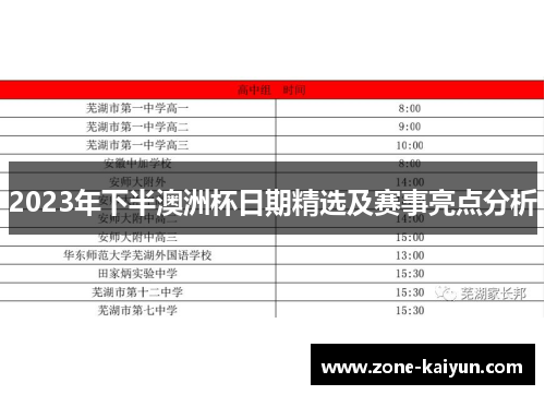 2023年下半澳洲杯日期精选及赛事亮点分析